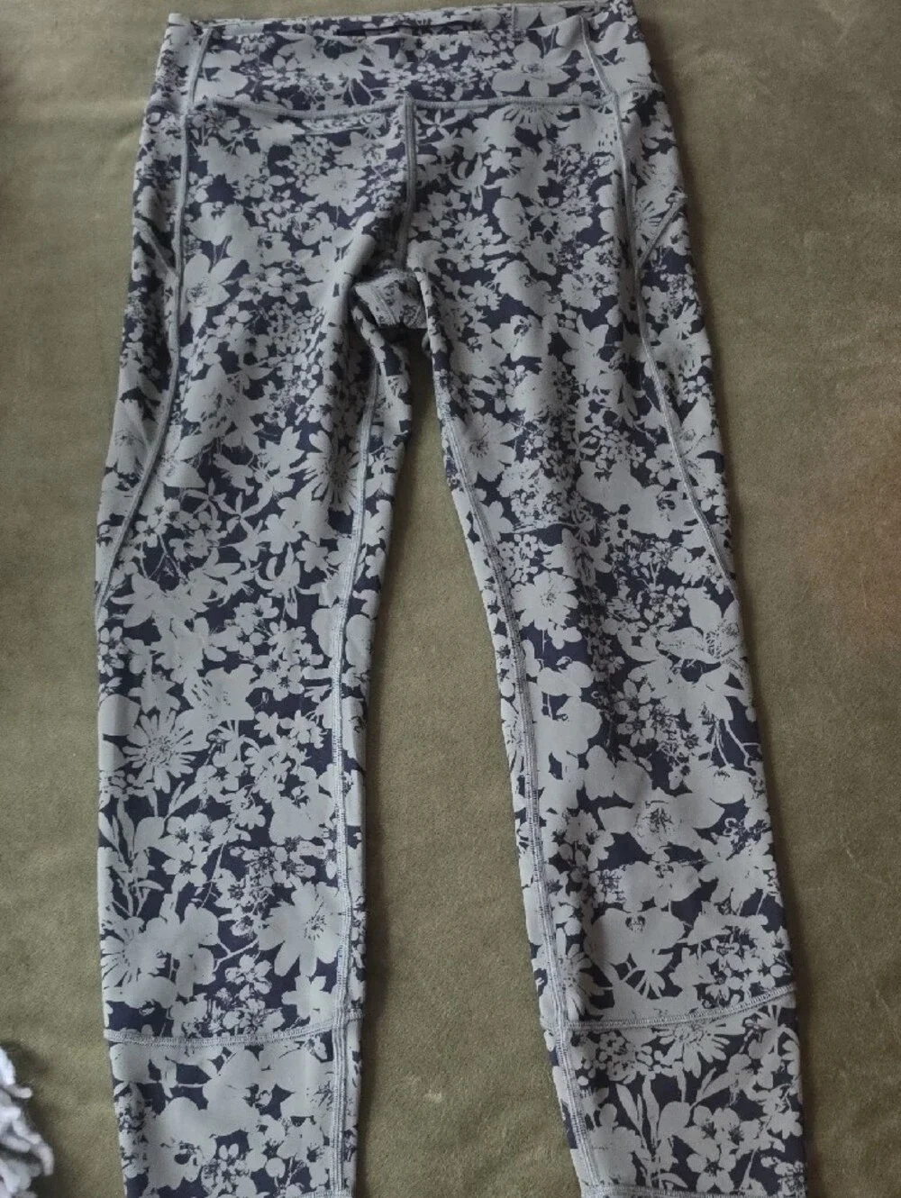 lululemon athletica Light Green And Black Floral High-Rise Leggings
